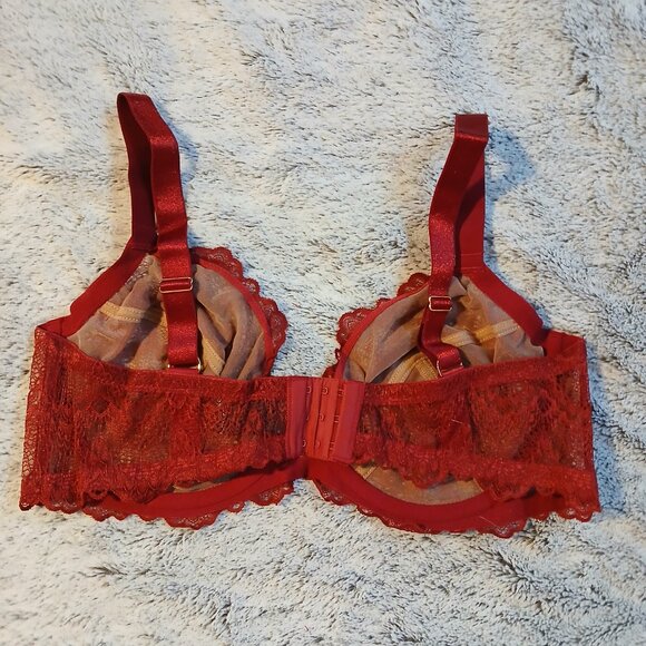 Asos Design Women's Rosie Lace Padded Plunge Underwire Bra Red SZ 40E - Picture 6 of 8
